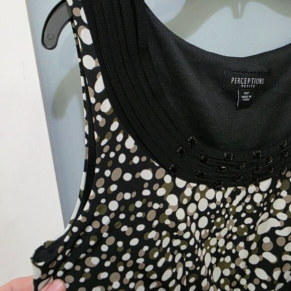 Perceptions 16P Black White Spotted Sleeveless Knee Length Dress - Picture 7 of 10